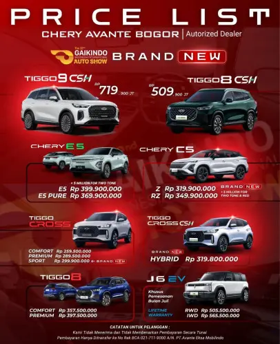 Pricelist Harga Chery pondokkarya 2025